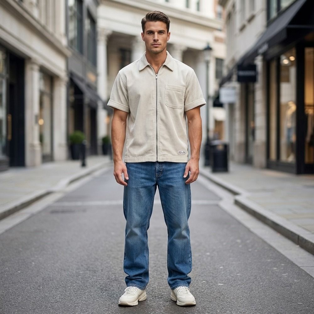 Levi's SilverTab Zip Shirt Mens M Cream Corduroy Vintage 90s Streetwear Skater